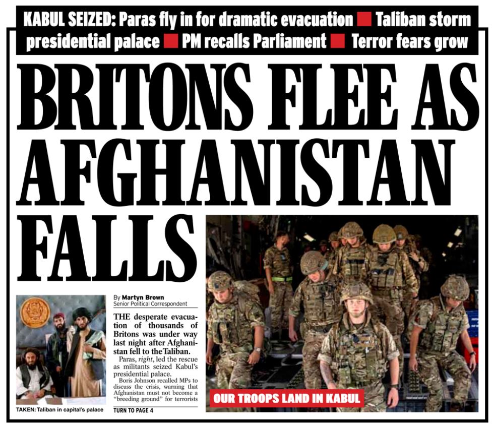 Afghanistan withdrawal Daily Express 16-8-2021 - enlarge